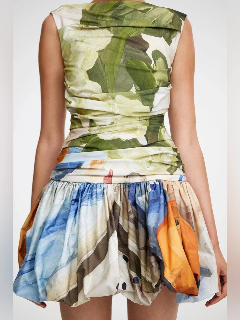 Acler Nershall Floral-Print Mini Dress in Green, Blue & Orange - Picture 3 of 10